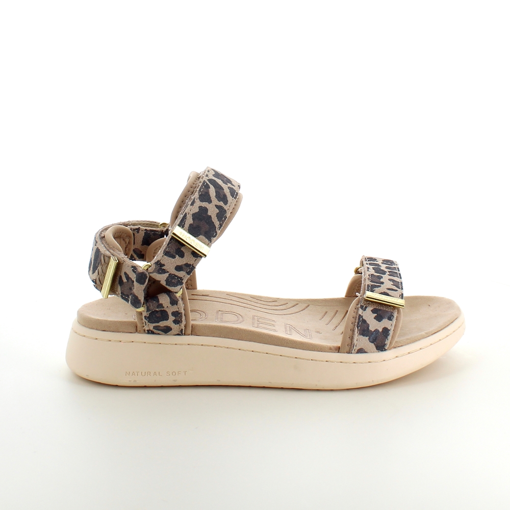 Smart sandal från Woden med leopardtryck.