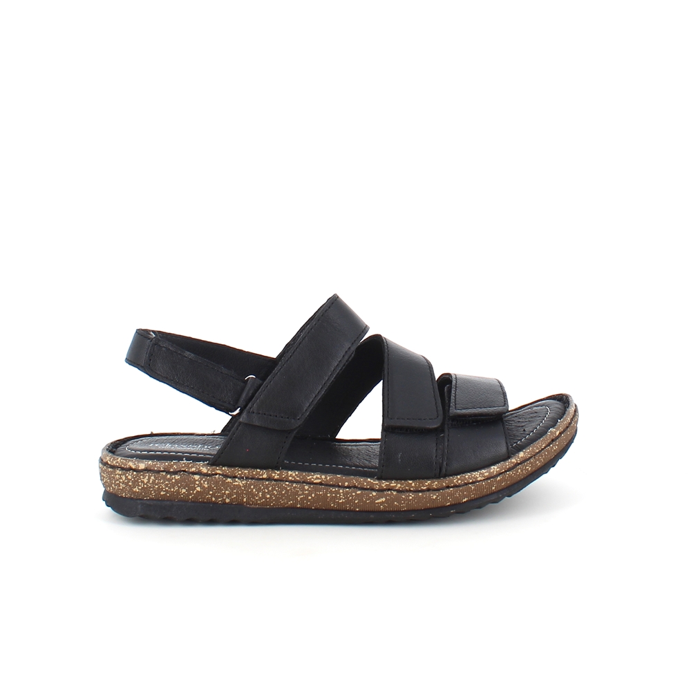 Svart lädersandal med fyra justerbara remmar från Relaxshoe.