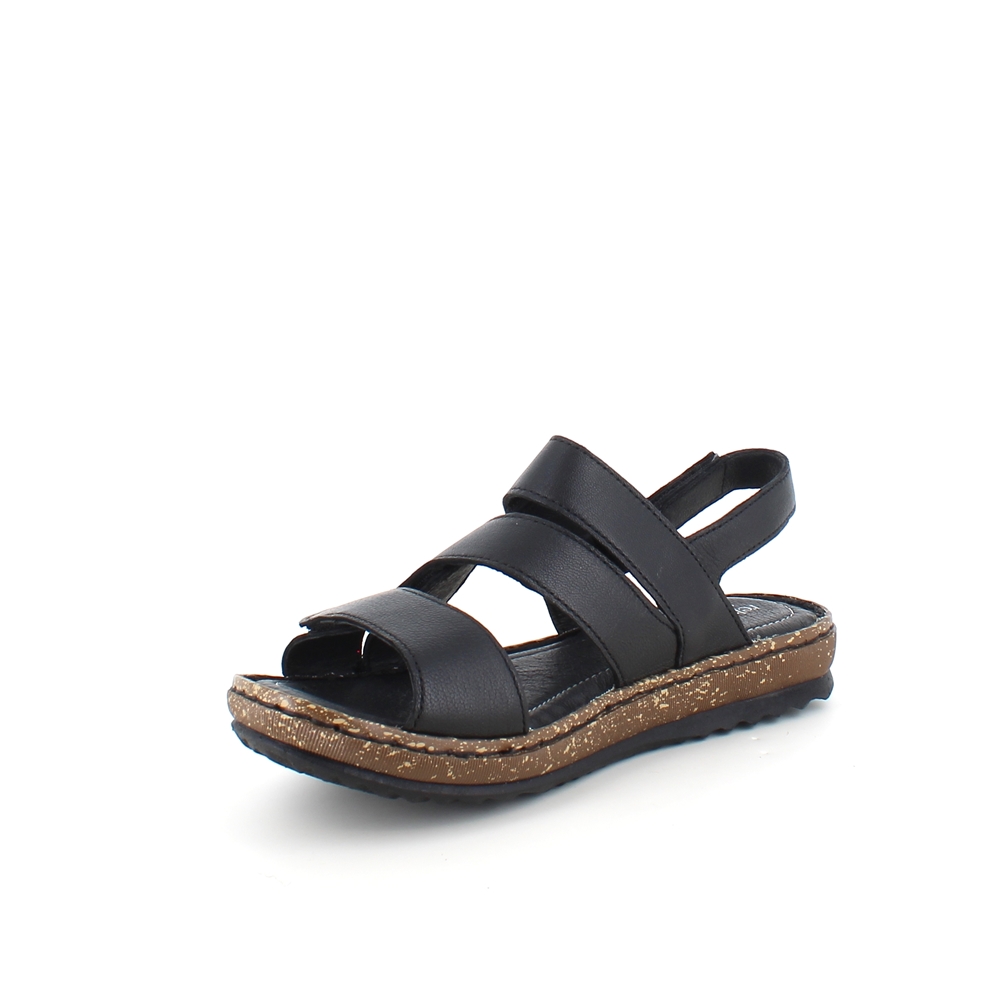 Svart lädersandal med fyra justerbara remmar från Relaxshoe.