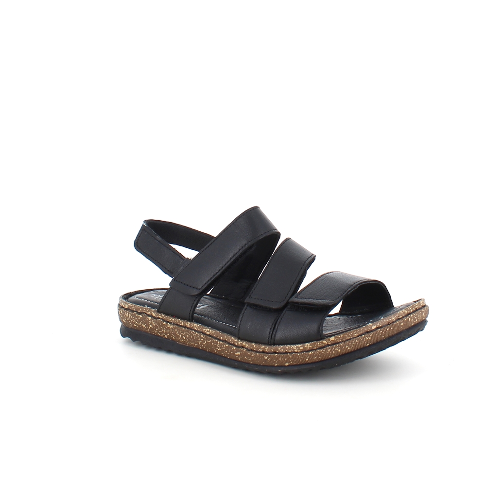 Svart lädersandal med fyra justerbara remmar från Relaxshoe.