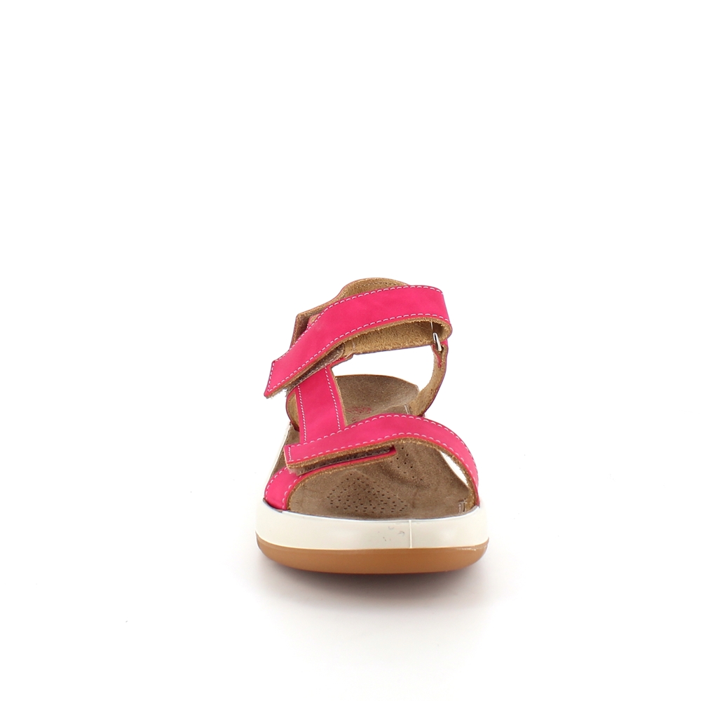 Fuchsia skinnsandal med tre justerbara remmar och svangstöd