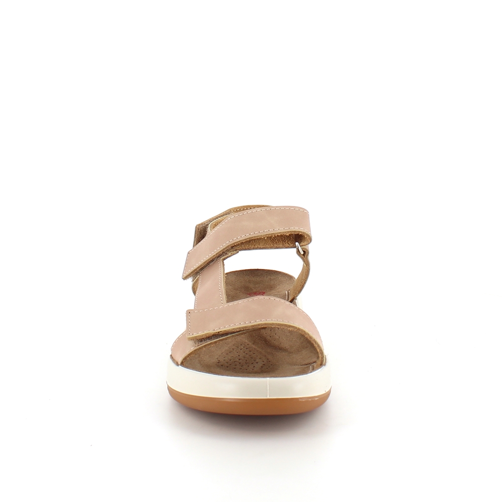 Beige skinnsandal med tre justerbara remmar och svangstöd