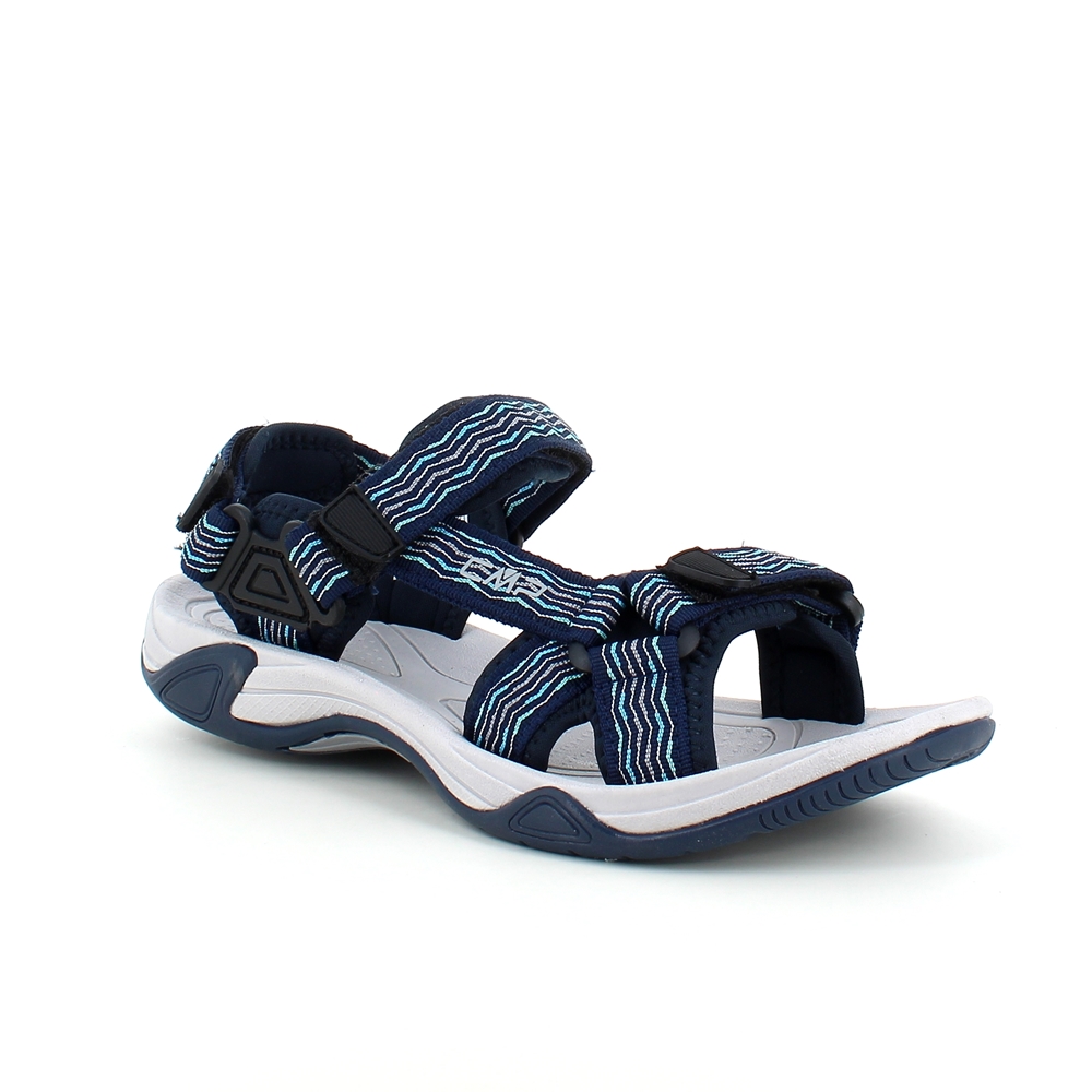 Blå sportsandal från CMP med ränder och bra bredd.