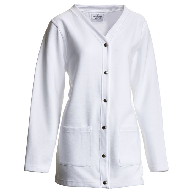 Nybo Vit Dam Equipment Cardigan, Ottoman, Mjuk Kvalitet, Stora Fickor