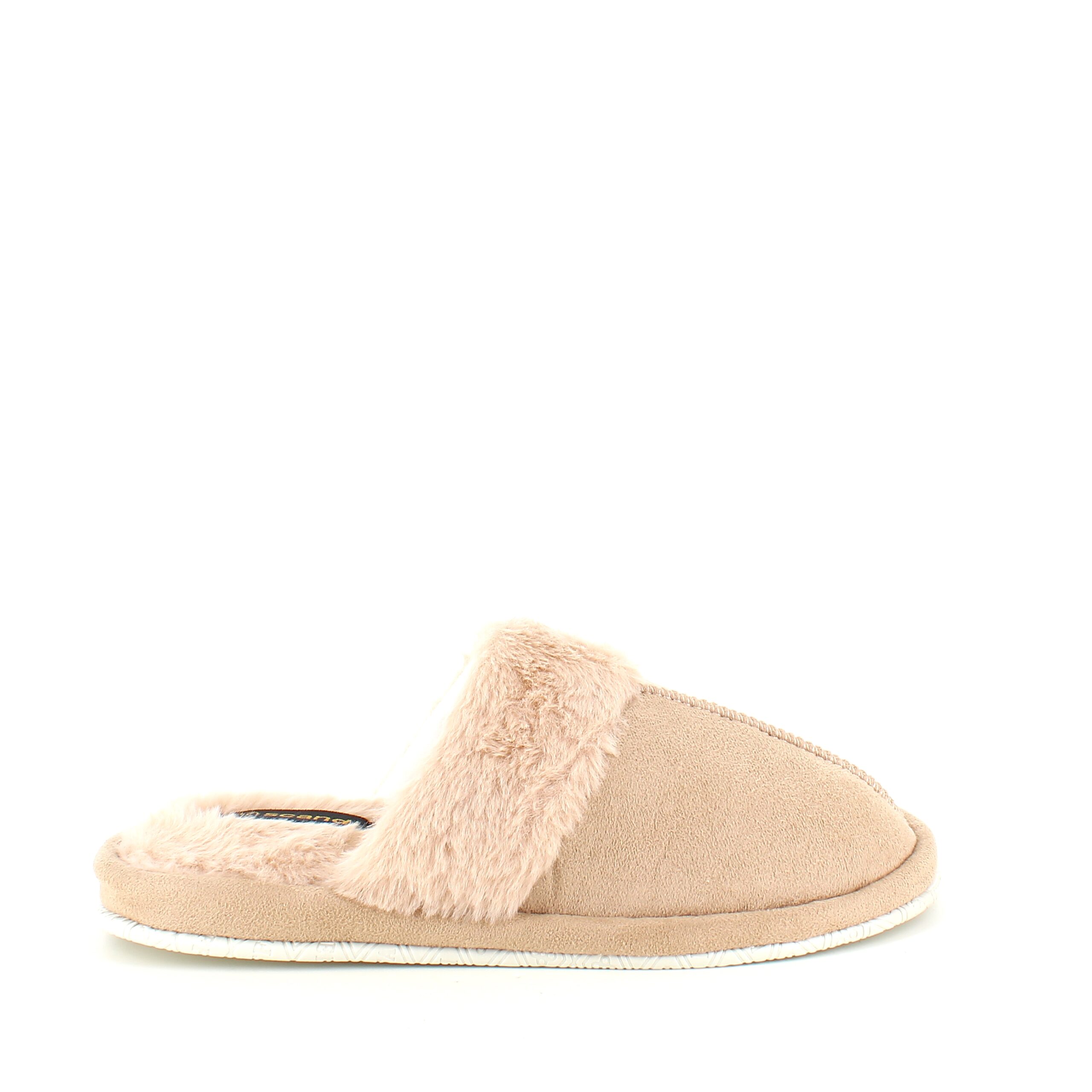 Beige tofflor med synlig pälskant