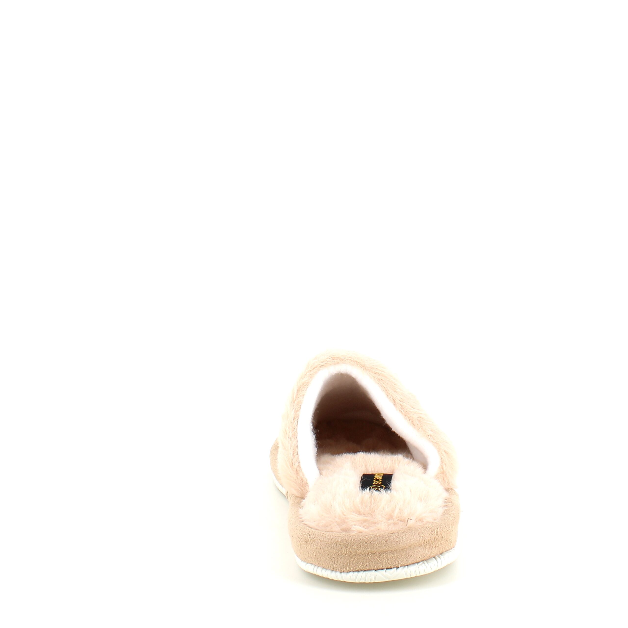 Beige tofflor med synlig pälskant