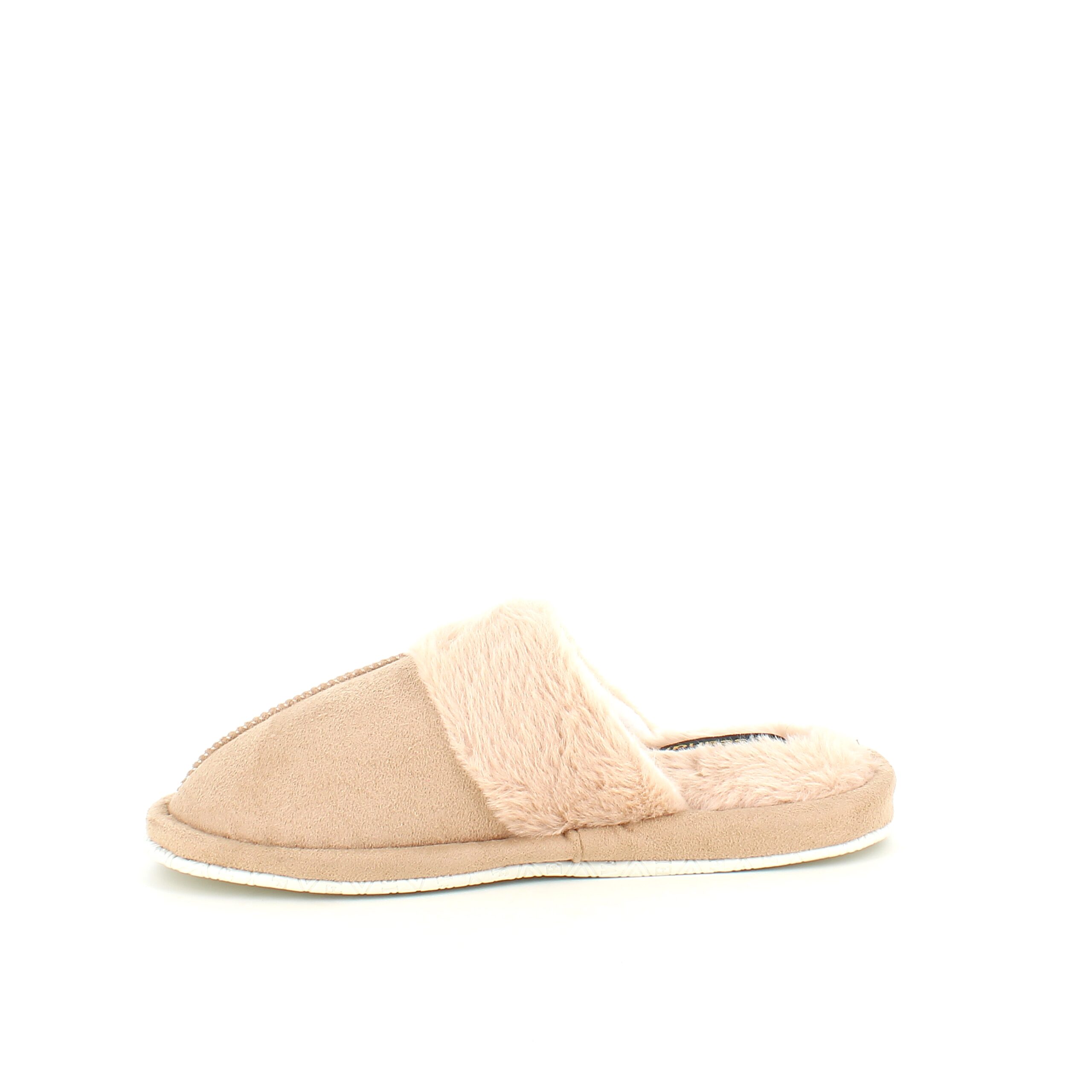 Beige tofflor med synlig pälskant