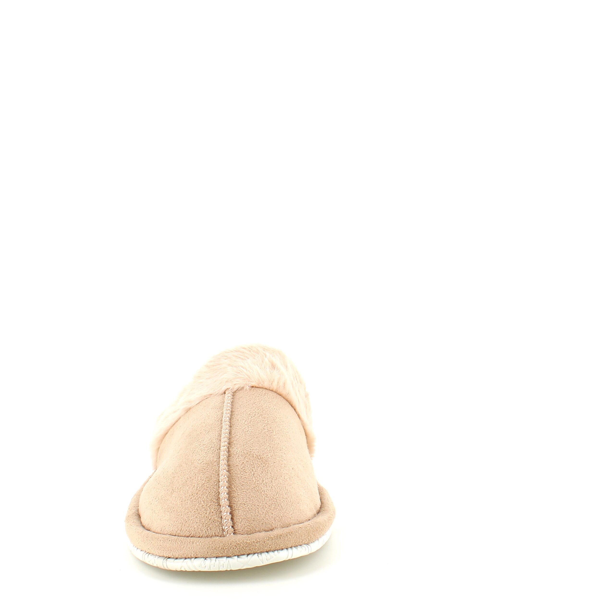 Beige tofflor med synlig pälskant