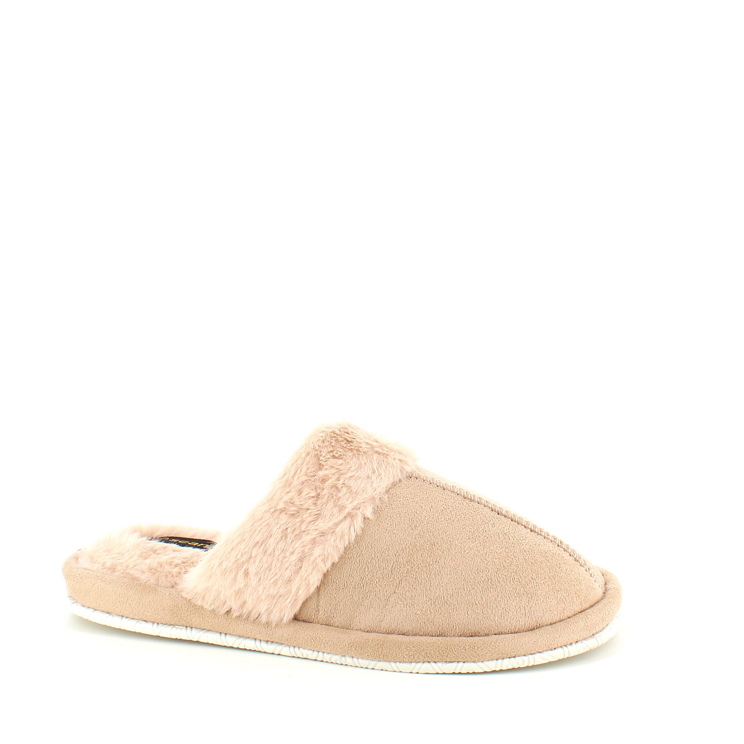 Beige tofflor med synlig pälskant