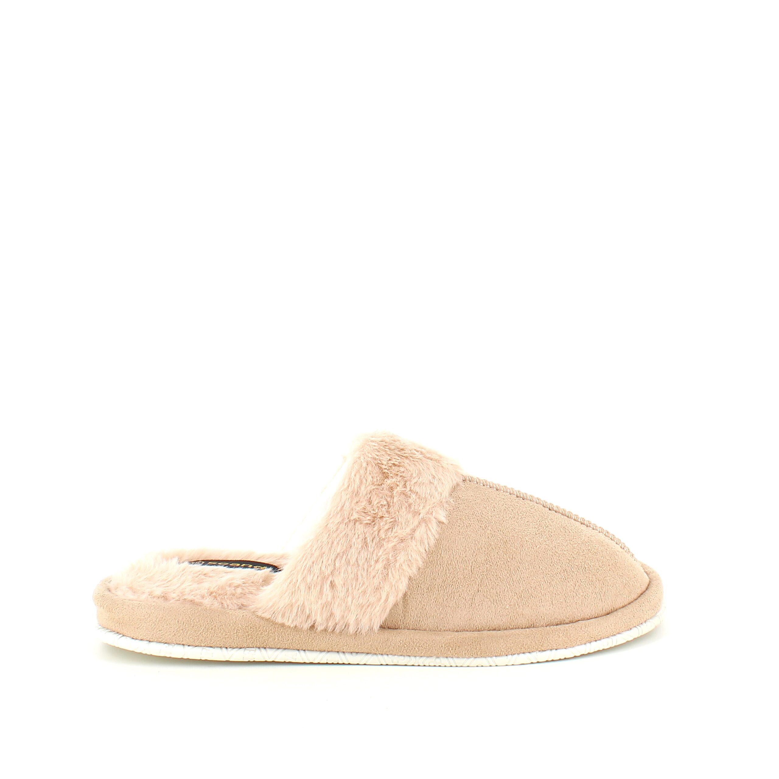 Beige tofflor med synlig pälskant