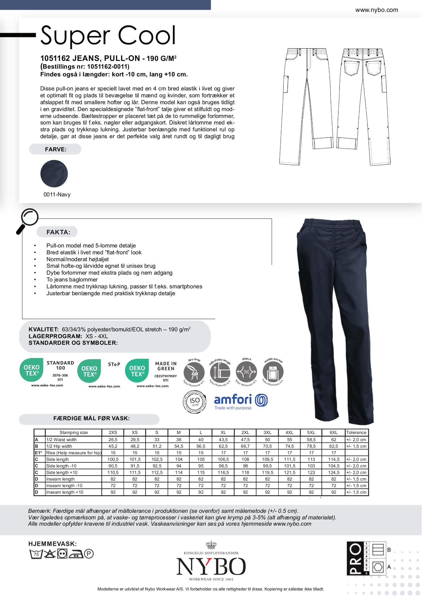 Nybo Navy Unisex Super Cool Jeans, Pull-On, Stretch, Justerbar Längd, Elastisk Midja