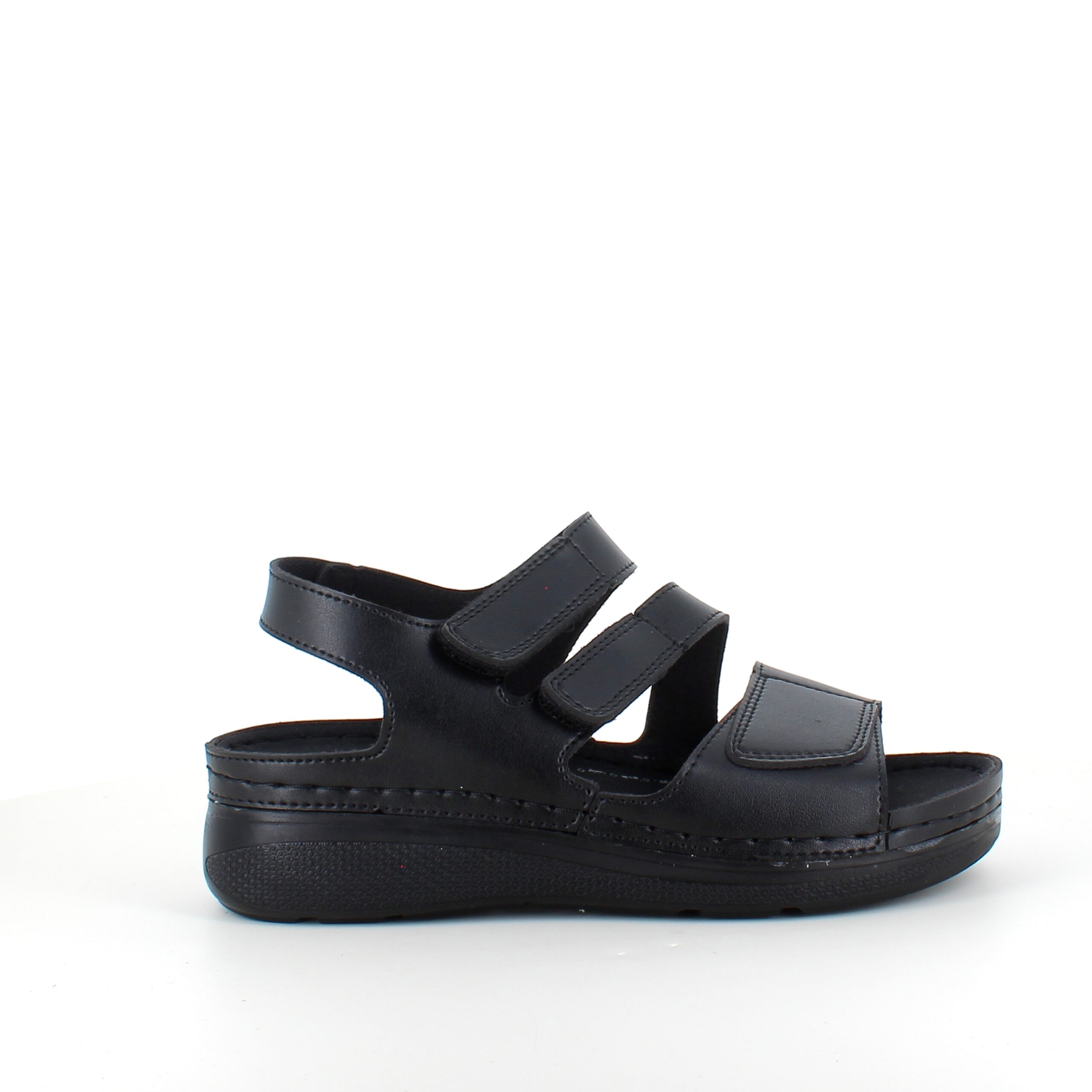 Svart sandal med tre justerbara remmar